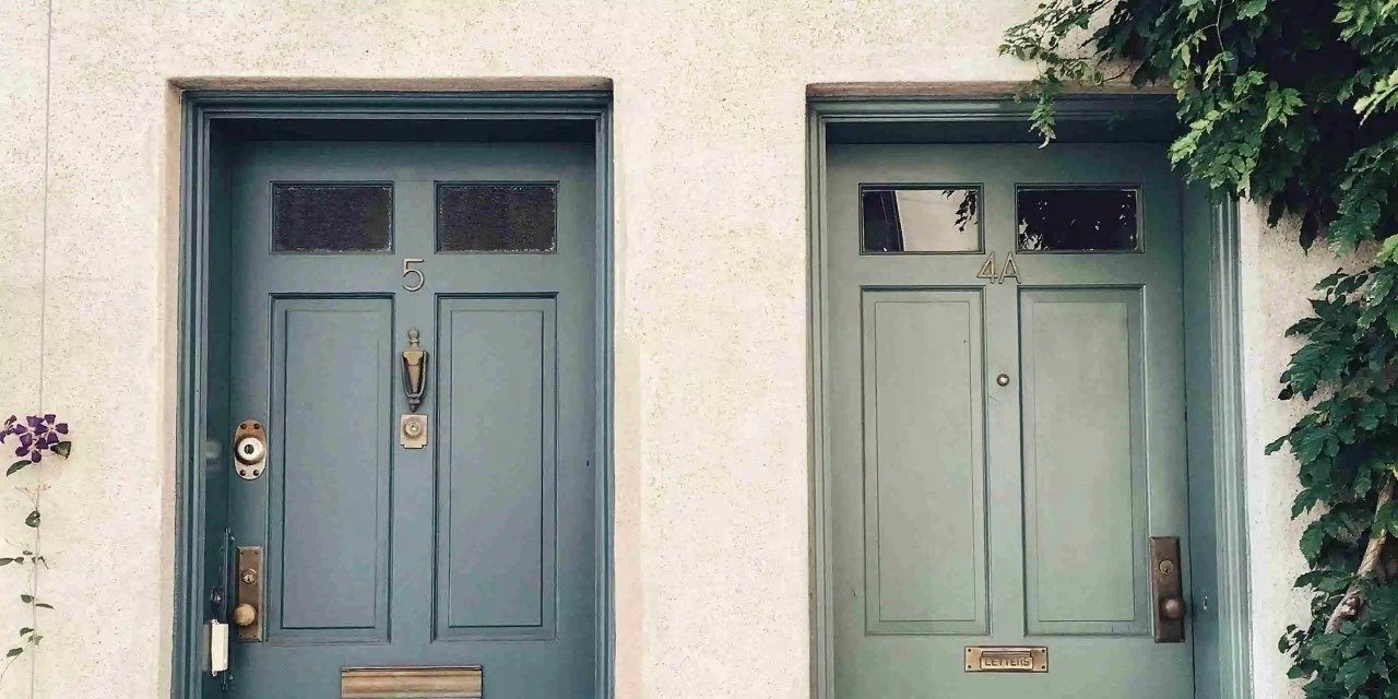 Blue and Green Door to house 